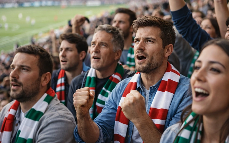 Tifosi che guardano una partita di calcio in uno stadio