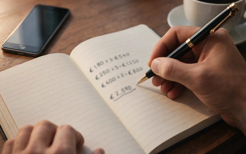 Mani di persona che scrive appunti su un quaderno