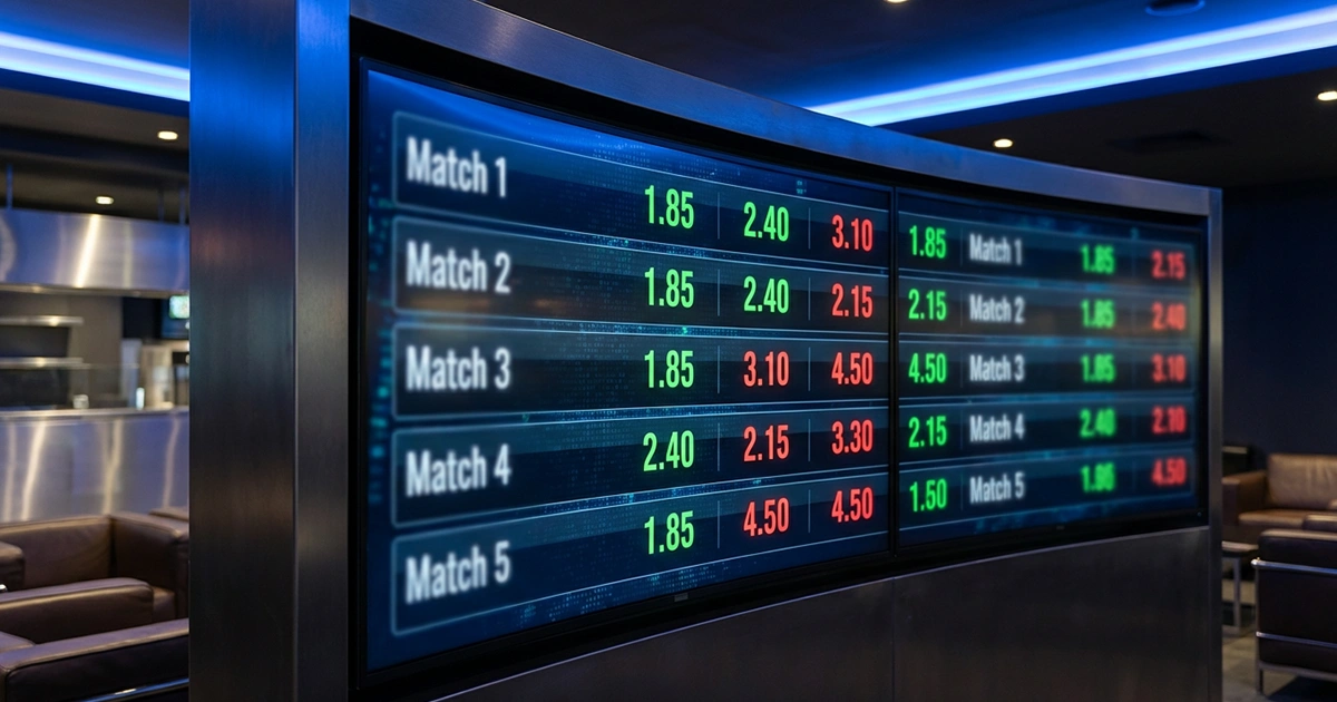 Schermo con quote di scommesse calcistiche in primo piano