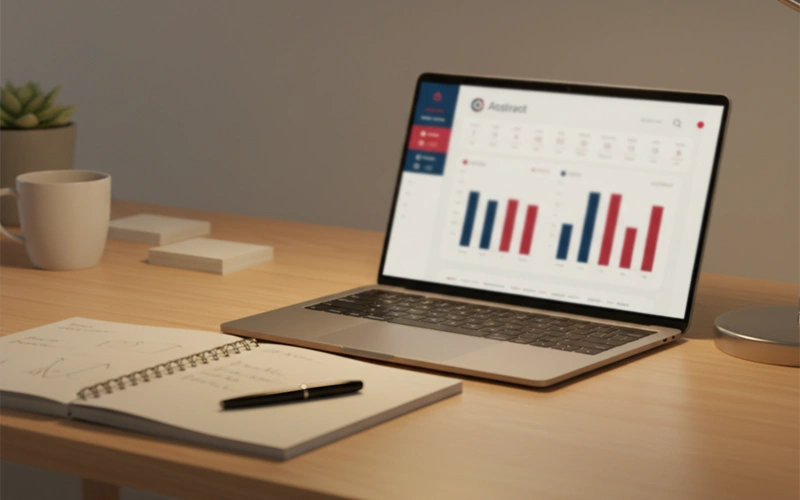 Laptop con grafici statistici di calcio su schermo
