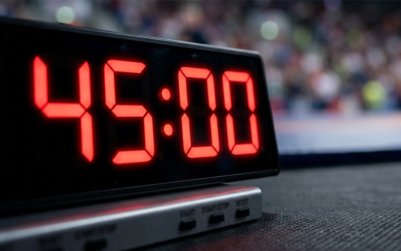 Cronometro digitale con numeri luminosi in primo piano