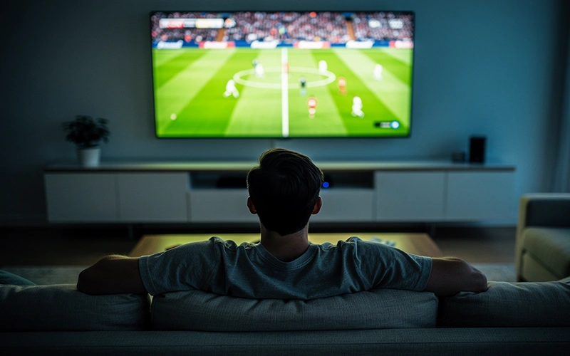 Persona che guarda partita di calcio su grande schermo