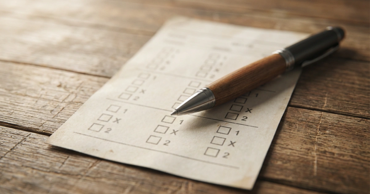 Schedina di scommesse con penna su tavolo di legno