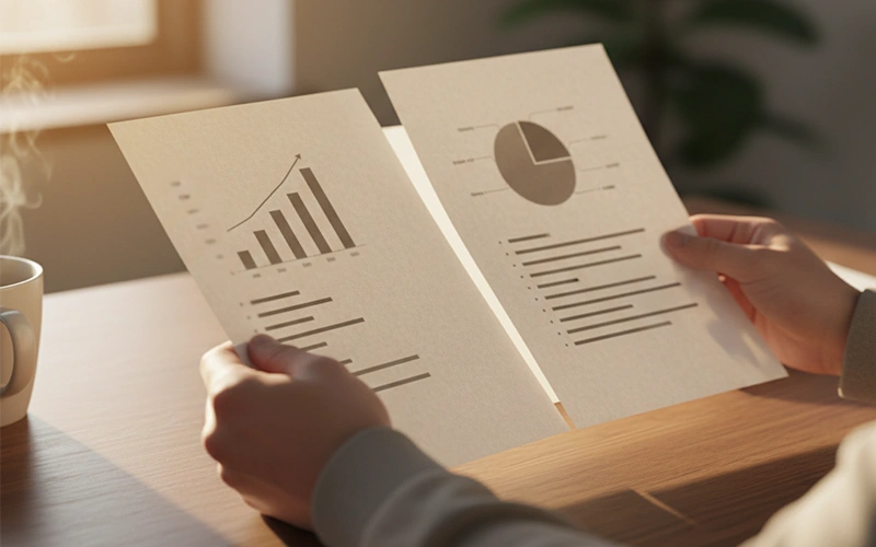 Persona che confronta opzioni su foglio di carta